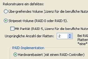 Rekonstruktion eines RAID 0 mit zwei Platten