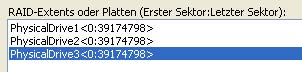 Die Reihenfolge der Platten in diesem RAID lautet 1, 2 und 3