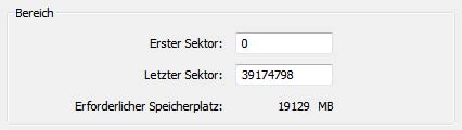 Die Plattengröße beträgt 39.174.798 Sektoren