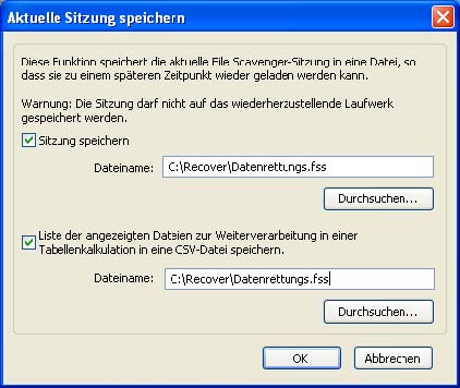 Speichern einer Sitzung