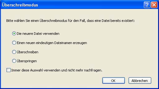 Dateien im gewünschten Zielordner überschreiben