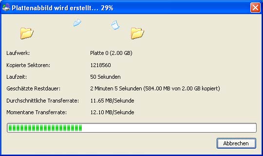 Fortschritt der Plattenabbild-Erstellung