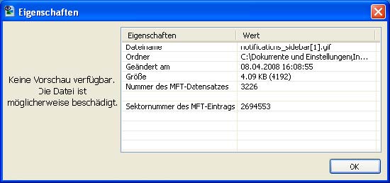 Eine beschädigte Bilddatei.