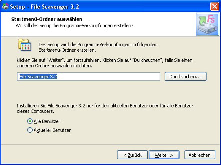 Auswahl eines Startmenü-Ordner