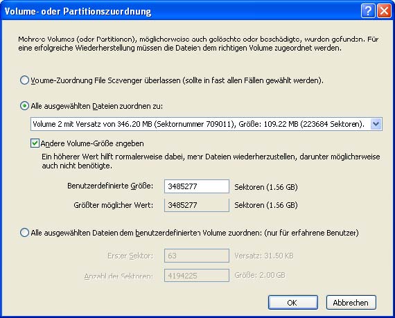 Dialog für die Volume-Zuordnung