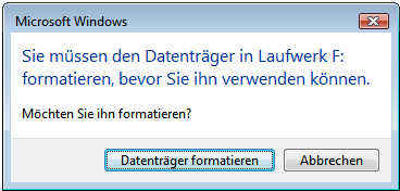 M&ouml;chten Sie den Datentr&auml;ger jetzt formatieren?