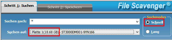Durchsuchen eines fehlerhaften Laufwerks mit File Scavenger