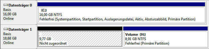 Erkannte Laufwerke werden im Datenträgerverwaltung angezeigt
